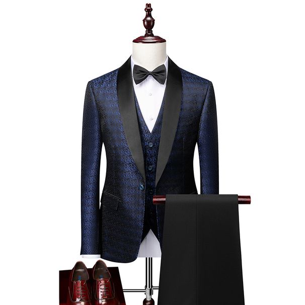 Men's Clothing Autumn And Winter New Men's Business Casual Suit Slim Wedding Suit Men's Printed Three Piece Suit_viptrois.com