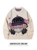YWFG Original Cartoon Print Crewneck Sweater Men's Hip Hop Loose Fit Knit Pullover Unisex Streetwear Casual Top_viptrois.com