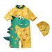 Children's Swimsuit Boy One Piece Dinosaur Hooded Swimsuit Long Sleeved Beach Sunscreen Baby Hot Spring Swimsuit_viptrois.com
