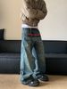 Men's Clothing Retro Washed Old Niche Printed Jeans Men's Spring New Loose Design Straight Pants_viptrois.com