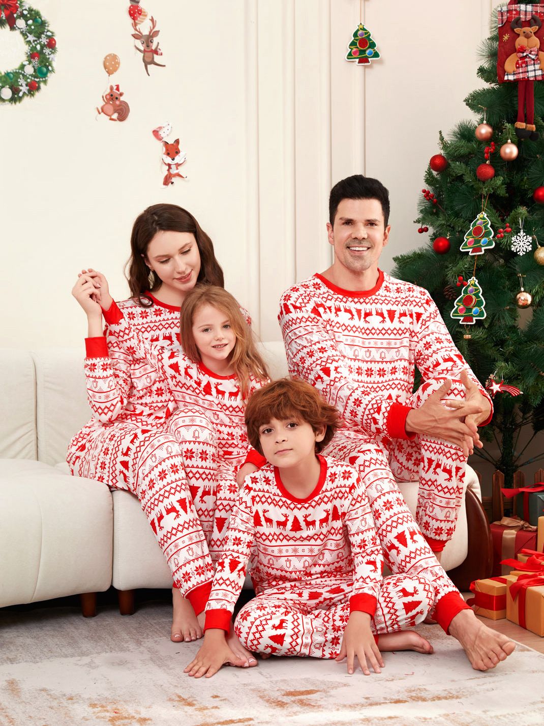Christmas tree deer snowflake Christmas family dress printed homestays pajamas_viptrois.com