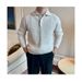 Pure 2024 Autumn Winter Casual Long Sleeve Turn-Down Collar Sweater Men's British Retro Jacquard Mature Slim Fit Knitwear Men_viptrois.com