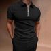 Men's Clothing Men's Polo Shirt Short Sleeved Solid Color Jacquard Zipper T Shirt Sports Top_viptrois.com