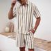Men's Clothing Striped Short Sleeved Shirt Summer Men's Casual New Shorts Suit_viptrois.com