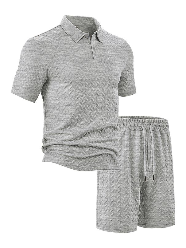 Men's Clothing Summer New Lapel Jacquard Fabric Thin Short Sleeved Men's Casual Sports Polo Shirt Suit_viptrois.com