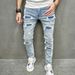 American High Street Fashion Brand Ripped Slim Fit Small Leg Elastic Jeans Men's Pants_viptrois.com