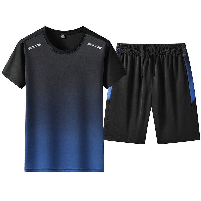 Men's Clothing New summer men's trendy loose clothing trendy brand student short-sleeved T-shirt suit gradient color five-point sleeve two-piece suit_viptrois.com