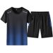 Men's Clothing New summer men's trendy loose clothing trendy brand student short-sleeved T-shirt suit gradient color five-point sleeve two-piece suit_viptrois.com