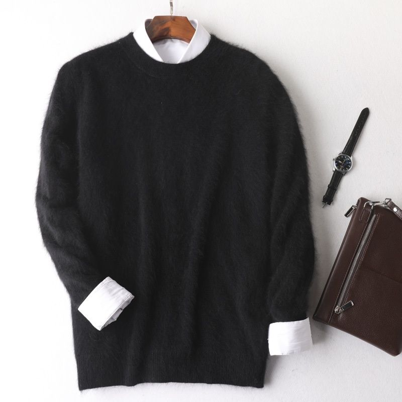 Men's Round Neck Pullover Thickened Autumn Winter Loose Plus Size Base Knitted Mink Wool Sweater_viptrois.com