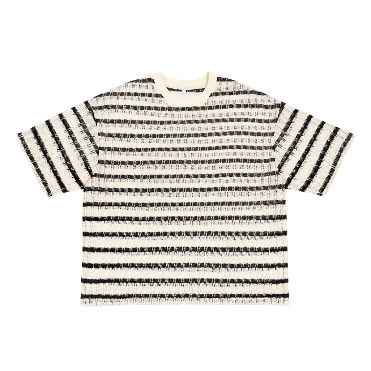 Men's Clothing Men's Mesh Short Sleeved High Quality Striped Round Neck Boxy Short Sleeved T Shirt Men_viptrois.com