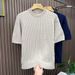 Men's Clothing Men's Soft Cable Knit Short Sleeve T-Shirt Old Fashioned Mature Elegant Style For Formal & Casual_viptrois.com