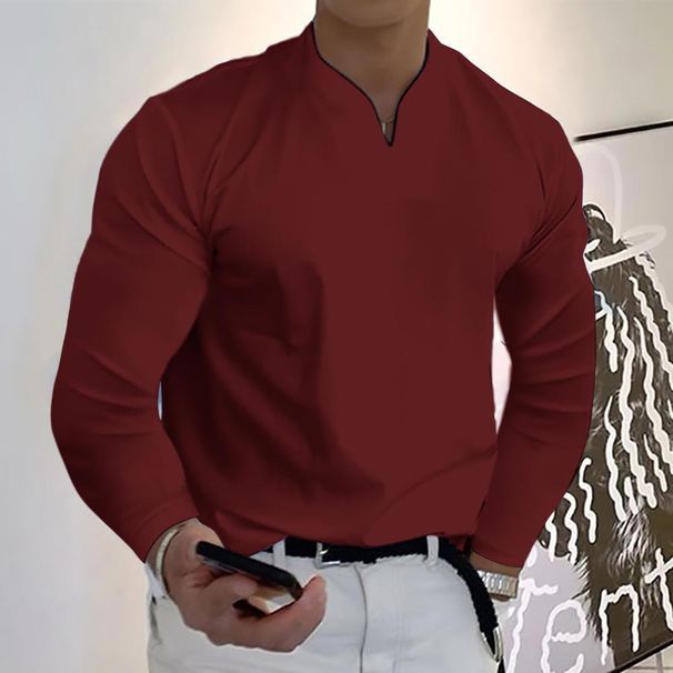 Men's Clothing New Men's V Neck Long Sleeved T Shirt Top Breathable Casual_viptrois.com