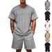 Men's Summer Jacquard Suit Set – Short Sleeve T-Shirt & Shorts Two-Piece Outfit (Black, White, Navy Blue, Greyish, Khaki) – Breathable & Stylish_viptrois.com