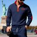 Men's Heavyweight Fleece-Lined Half-Zip Stand Collar Sweatshirt - Sporty Casual Pullover With Contrast Color Zipper Side Pockets,_viptrois.com