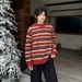 Mohair Striped Contrasting Round Neck Sweater Knitted Sweater Christmas Coat_viptrois.com