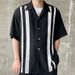 Men's Clothing Striped Color Matching Hawaiian Short Sleeved Shirt_viptrois.com