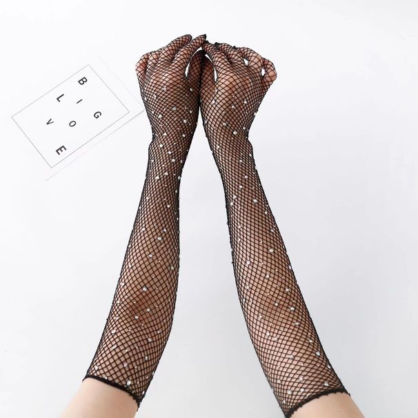 Hot diamond mesh adult gloves five finger colorful breathable fashion flash diamond mesh disco ladies clothing accessories gloves_viptrois.com