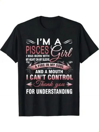 2026 T-shirtpisces Themed Printed , 1pc, 100% Cotton, Seasonal C_viptrois.com