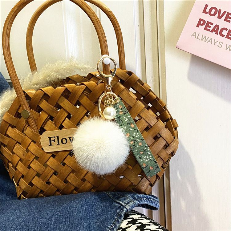 Bag Charm Creative Floral Ribbon Keychain Cute Plush Bag Pendant Small Fresh Pearl Car Key Chain Accessories Pendant_viptrois.com