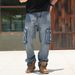 Multi-pocket European And American Tooling Jeans Men's Wide Legs Loose Large Size Cross Mirror_viptrois.com