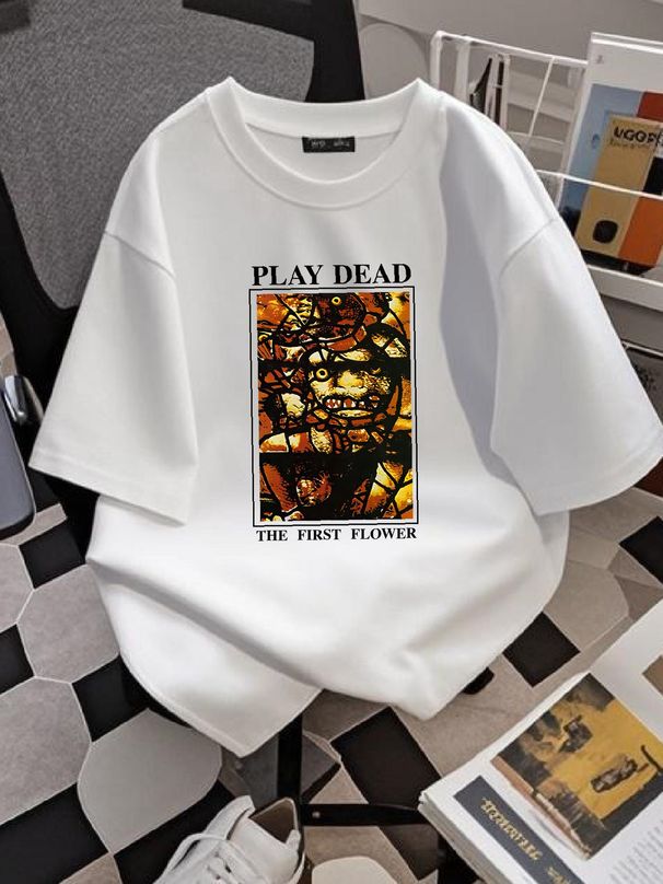 Men's Play Dead The First Flower (white) T-shirt Small White Designer Clothes Versatile Soft Fashion Unisex Summer Streetwear Graphic Homme_viptrois.com