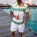 Men's Clothing Versatile Plant Pattern Printing Short Sleeved Village Shirt Shorts Suit_viptrois.com
