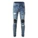 Men's Clothing High street fashion jeans brand men's ripped patch beggar jeans_viptrois.com