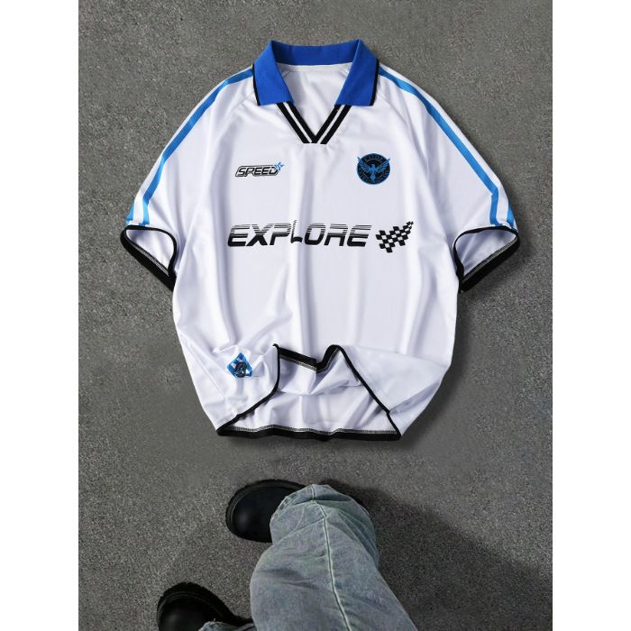 Men's Clothing Fashion Short Sleeved Sports Polo Shirt College Style Loose Polo Shirt Tops_viptrois.com