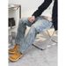 Men's Herringbone Denim Jeans – Relaxed Straight-Leg Casual Pants For Summer_viptrois.com