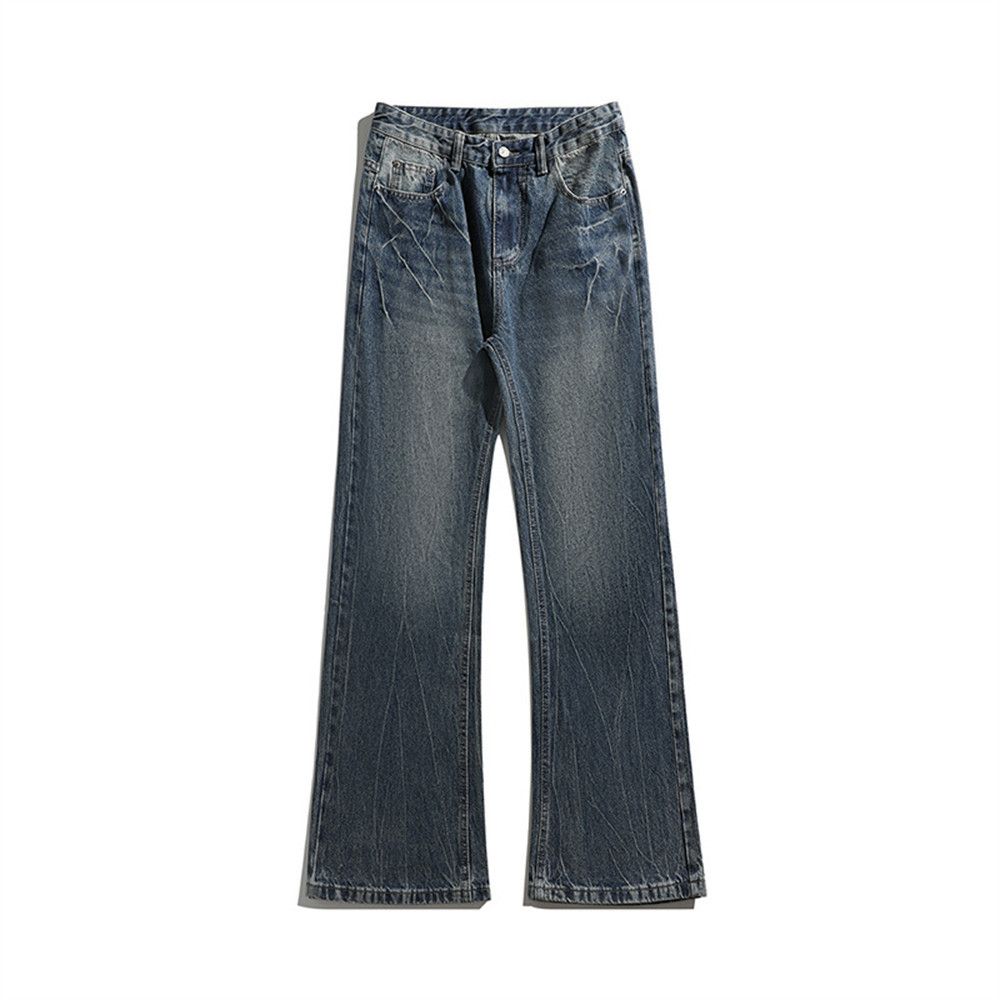 Vintage Denim Men High Street Punk Washed Loose Casual Straight Pants Trendy Basic Style_viptrois.com