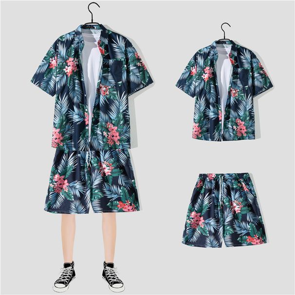 Men's Clothing Summer Beach Style Loose Shirt Hawaiian Casual Suit Men's Printed Two Piece Suit_viptrois.com