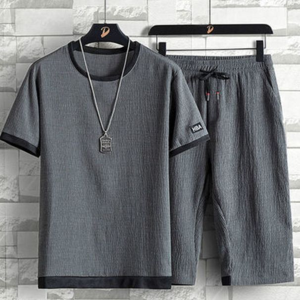 Men's Clothing Ice Silk Suit Loose Large Size Casual Sports Suit Short Sleeved Cropped Pants Two Piece Suit_viptrois.com