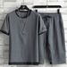 Men's Clothing Ice Silk Suit Loose Large Size Casual Sports Suit Short Sleeved Cropped Pants Two Piece Suit_viptrois.com