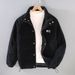 Men's Corduroy Jacket Winter Warm Casual Bomber Coat With Stand Collar Loose Fit Striped Solid Color Outerwear For Youth_viptrois.com