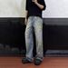 "Men's Floral Embroidered Straight Leg Jeans – Slim Fit Vintage Denim With Artistic Botanical Stitching (Retro Streetwear, Summer Essential)"_viptrois.com