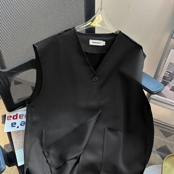 Men's Clothing Loose V neck Sweater Vest Mid length Raw Edge Casual Waistcoat Tops_viptrois.com