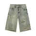 Men's Clothing | New High Street Trend Light Color Distressed Irregular Ripped Wide Leg Denim Cropped Trousers_viptrois.com