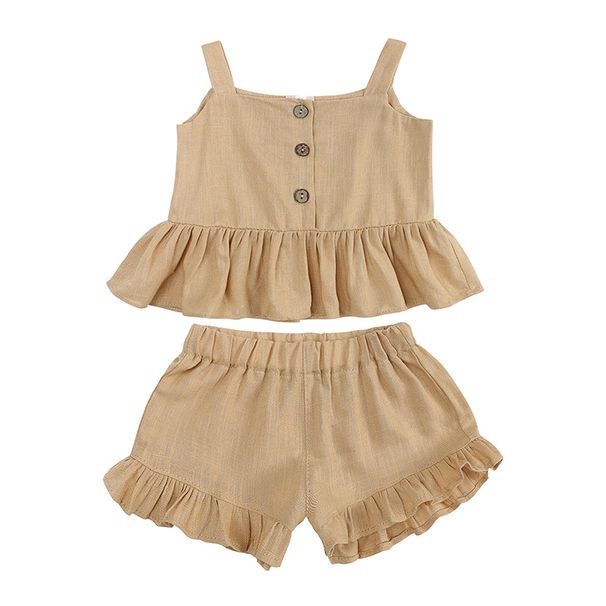 Kids’ Clothing Girls Suits Summer New Version Baby Girl Four Corner Ruffle Pants Sleeveless Tops Two Pieces_viptrois.com