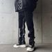 Men's Clothing Street Retro Washed Distressed Loose Wide Leg Wrinkled Patchwork Contrast Color Flared Jeans Jeans_viptrois.com