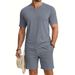 Summer Men's Quick Drying V Neck Jersey Shirt And Shorts Set Loose Trendy Skin Friendly Clothing For British Gentleman_viptrois.com