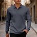 Men's Casual Long Sleeve Polo Shirt With Button-Down Collar & Jacquard Texture – Relaxed Fit, Solid Color, Breathable Fabric For Everyday Wear_viptrois.com