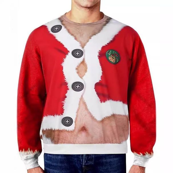 Pure Cross-Border New European Size Casual Unisex Snowman Christmas Print Pullover Crew Neck Sweatshirt For Men_viptrois.com