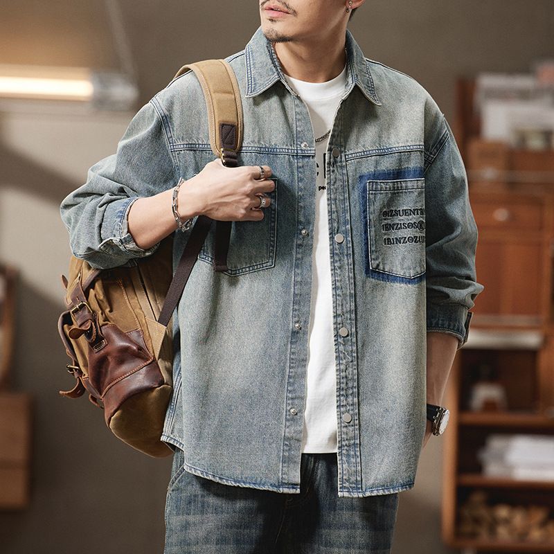 Men's Clothing Large Size Men's Spring New Retro Denim Shirt Men's Loose Versatile Embroidered Shirt Jacket Men_viptrois.com