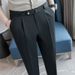 Men's Slim-Fit Cropped Dress Pants, Business Casual, Wrinkle-Free, Straight-Leg, Summer Lightweight, Office & Smart Outing (Black/White/Charcoal)_viptrois.com
