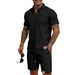 Summer Men's Casual Polo Shirt And Shorts Set Waffle Knit Seagull Collar Short Sleeve Lightweight Suit_viptrois.com