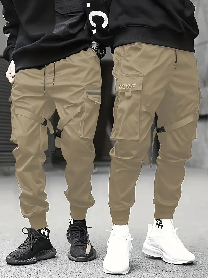 Men's Trendy Versatile Thin Work Pants European Size Spring Autumn Casual Multi Pocket Jogger_viptrois.com
