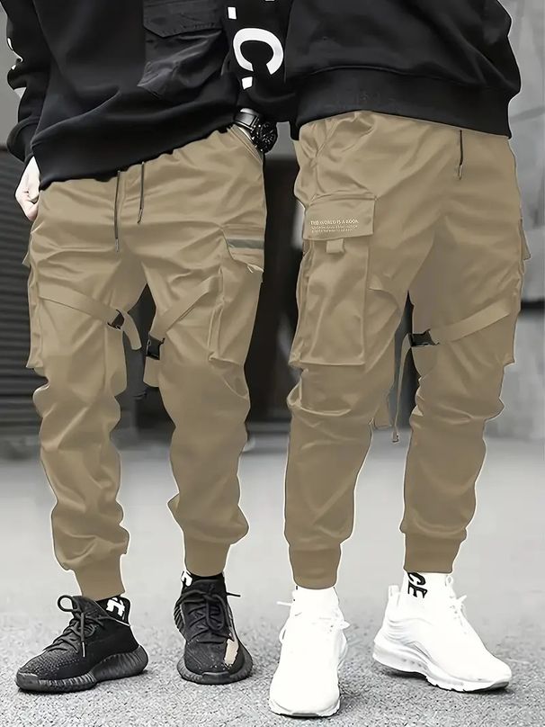Men's Trendy Versatile Thin Work Pants European Size Spring Autumn Casual Multi Pocket Jogger_viptrois.com