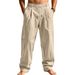 Breathable Cotton Linen Casual Trousers For Men, Loose Fit Straight Leg Summer Beach Pants, Lightweight Comfortable Walking Hiking Travel_viptrois.com