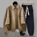 Men's Clothing Autumn and Winter Loose Casual Open Stitching Sweater Suit Men's Korean Version Youth Bat Sleeve Lapel a Complete Set Of Wear_viptrois.com