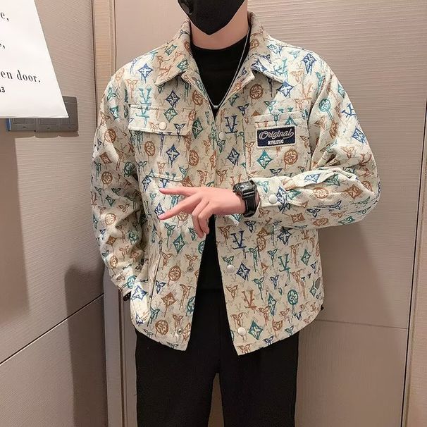 Fashionable Brand Handsome Printed Workwear Jacket Autumn New Style Casual Trend Men's Coat Loose Versatile Autumn Tops_viptrois.com